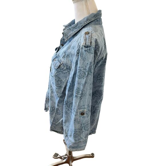 Vintage 90s Gloria Vanderbilt Rose Print chambray shirt XL - Picture 3 of 7